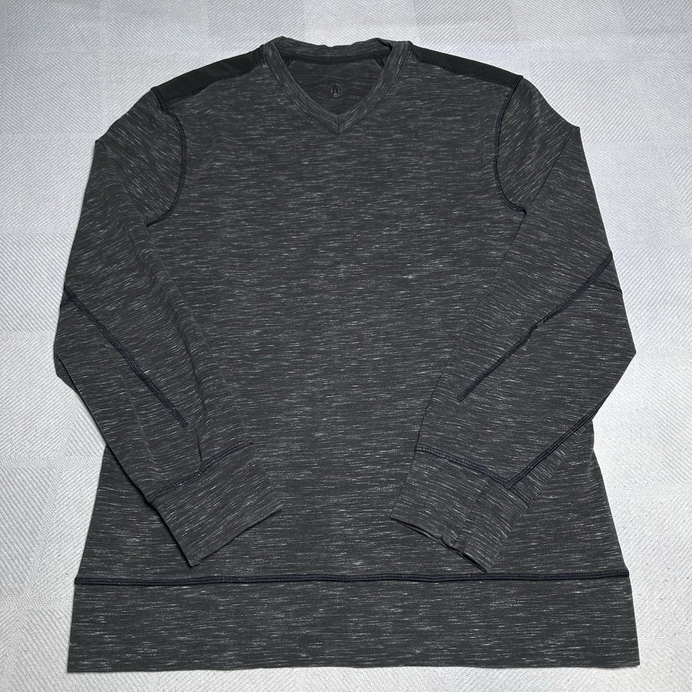 Lululemon Transit Long Sleeve‎ V Terry Sweatshirt Size M/L Marled Black Stretch
